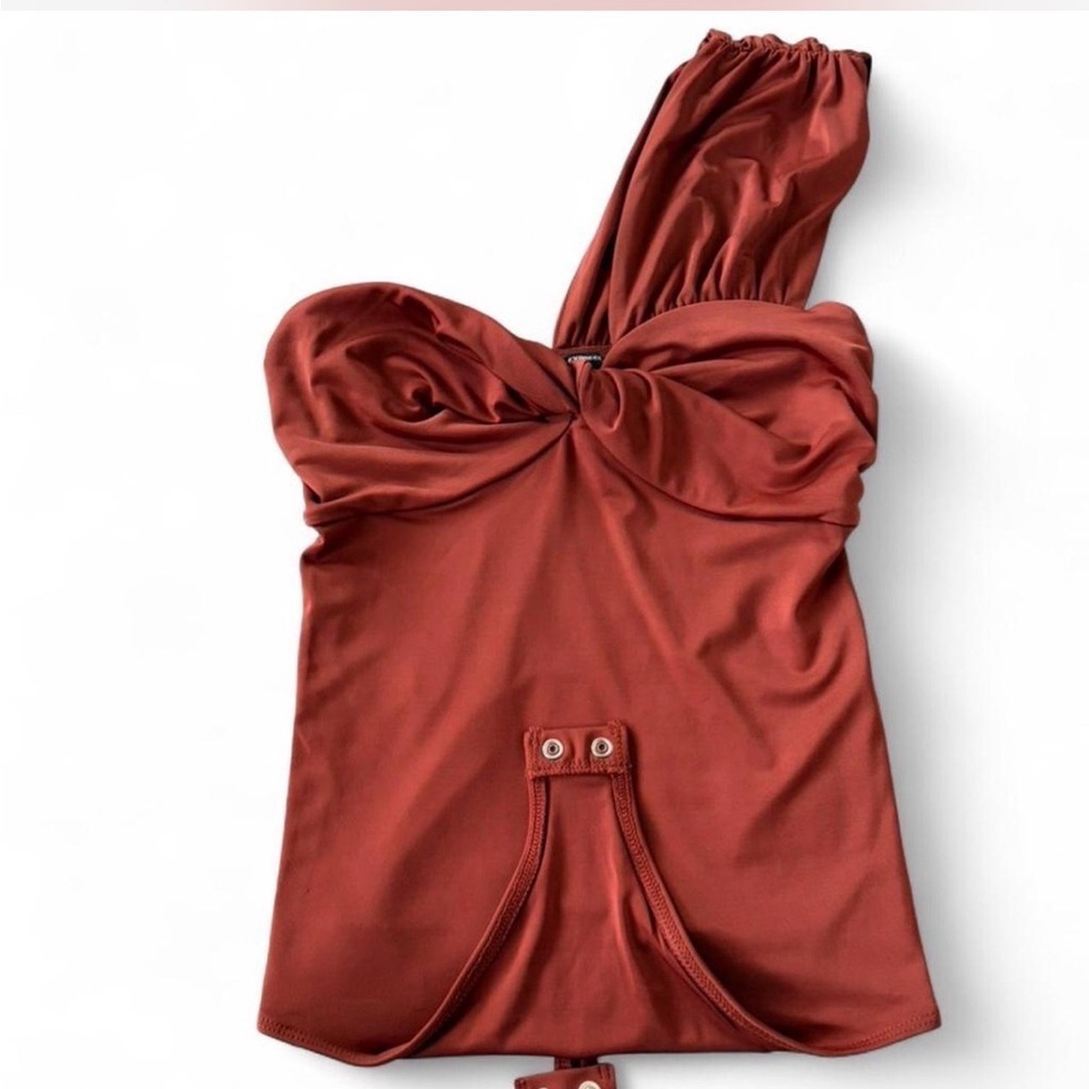 Express Rust One-Shoulder Bodysuit - Picture 2 of 5